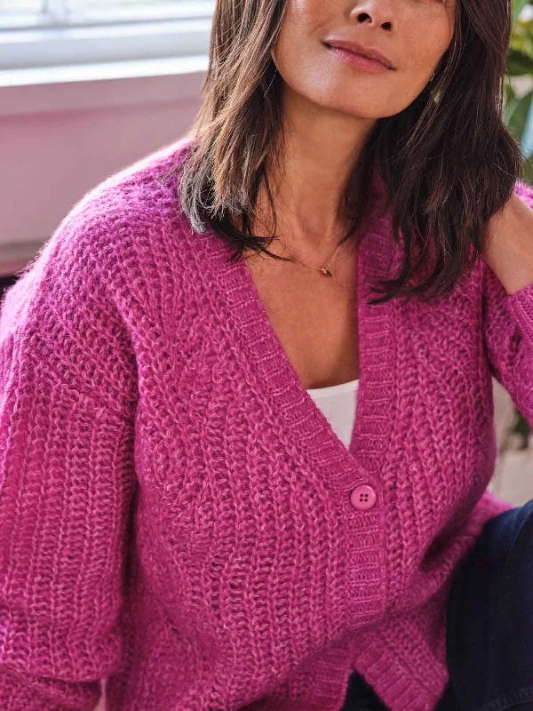 Elliana Mercerised Wool Cardigan - Magenta Pink