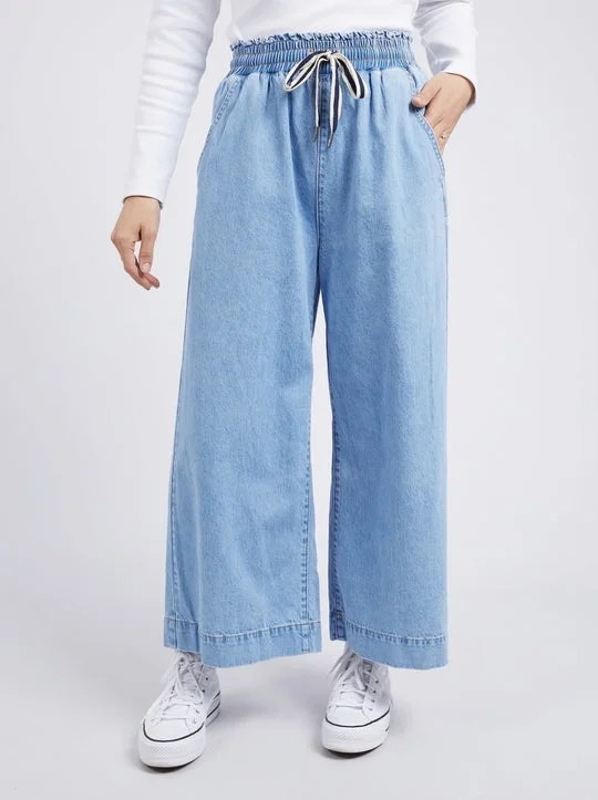 Elm Greta Wide Leg Pant Mid Blue Denim