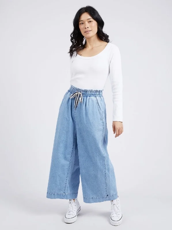 Elm Greta Wide Leg Pant Mid Blue Denim