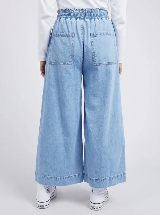 Elm Greta Wide Leg Pant Mid Blue Denim