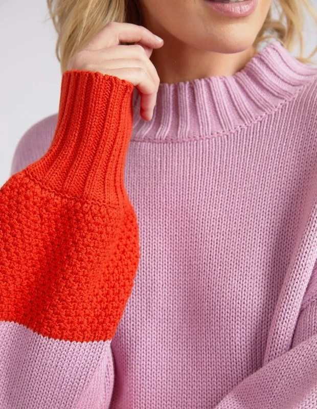 Elm Louie Mock Neck Knit Peony Pink Tangello