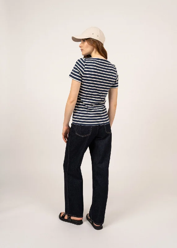 ETRILLE - Nautical Stripe Tee with Short Sleeves | Soft Cotton | Women Fit (NAVY / ECRU)