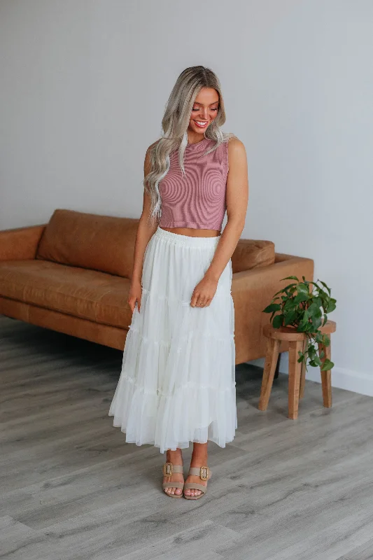 Evalina Tiered Mesh Skirt - Cream