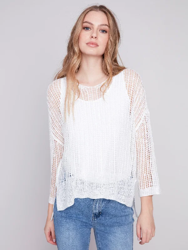 Fishnet Crochet Sweater - White