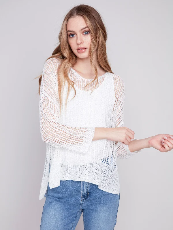 Fishnet Crochet Sweater - White