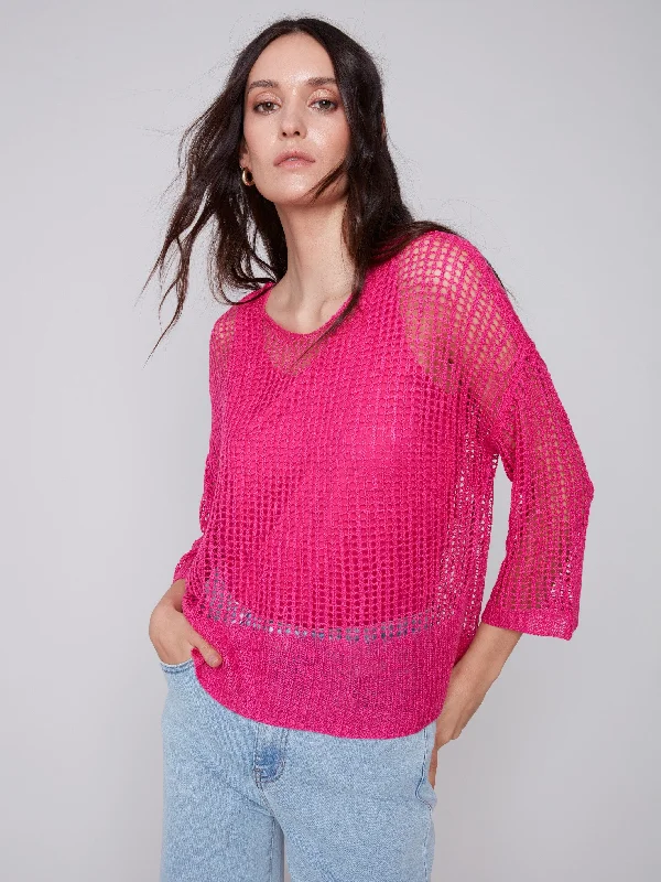 Fishnet Crochet Sweater - Punch