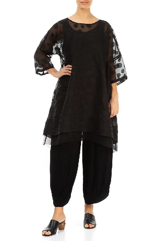 Flared Black Bubbles Silk Tunic