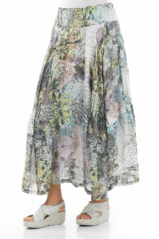 Flared Botanical Mesh Silk Skirt