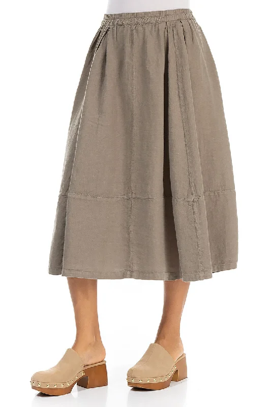 Flared Brown Linen Skirt