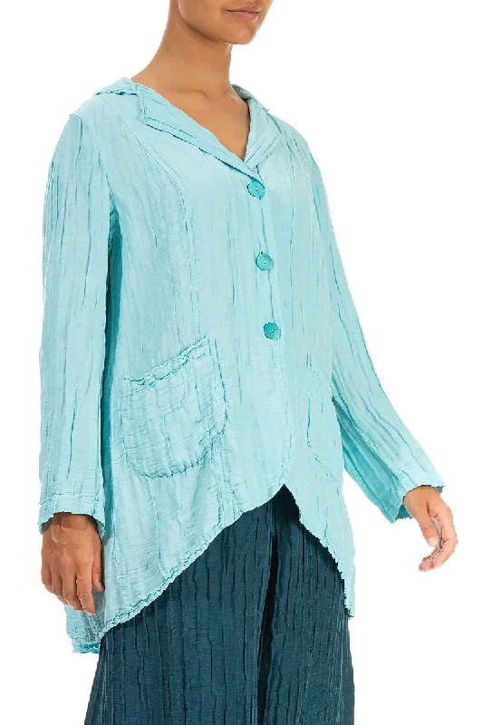 Flared Crinkled Ice Blue Silk Jacket