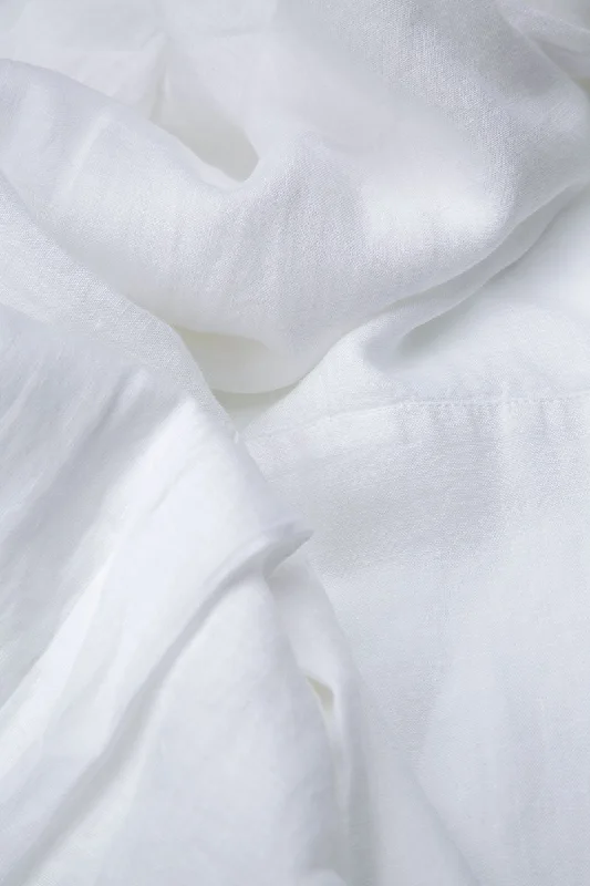 Flared Two Pockets White Linen Shirt