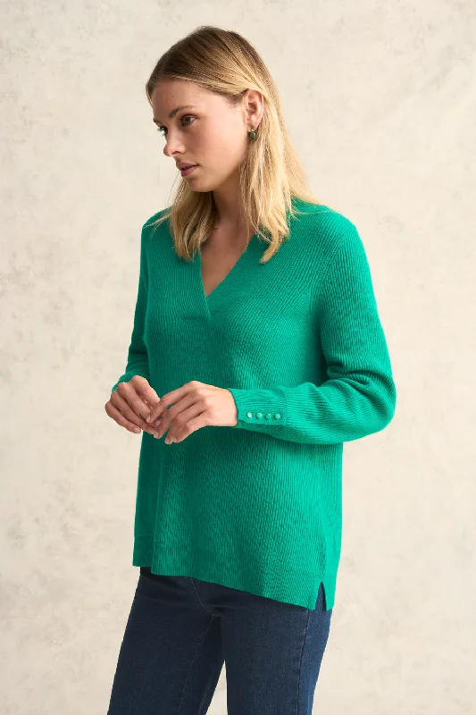 Ribbed V Neck Wool Jumper