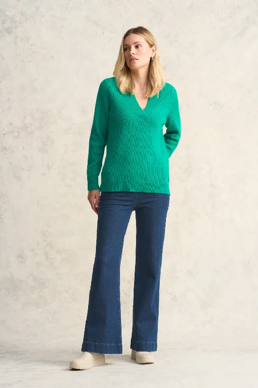 Ribbed V Neck Wool Jumper