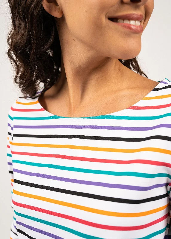 GARDE COTE MULTI - Multicolor Nautical Striped Sport Top With UV Protection | Women Fit (WHITE / PURPLE)