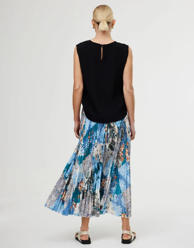 Goldie Maxi Skirt - Cyan Patchwork