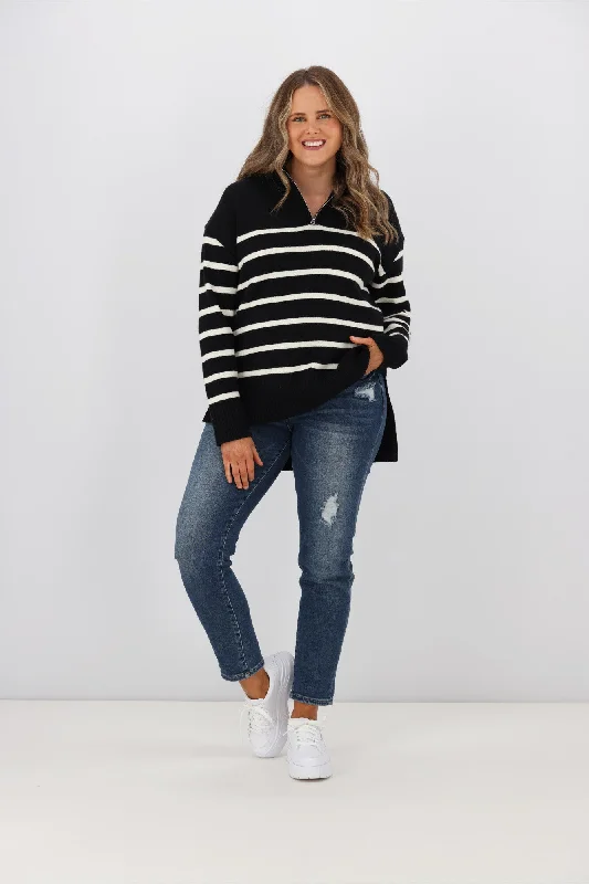 Gordon Smith Palma Stripe Zip Knit Black