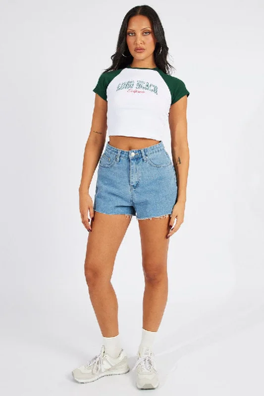 Green Graphic Tee Crop Short Sleeve