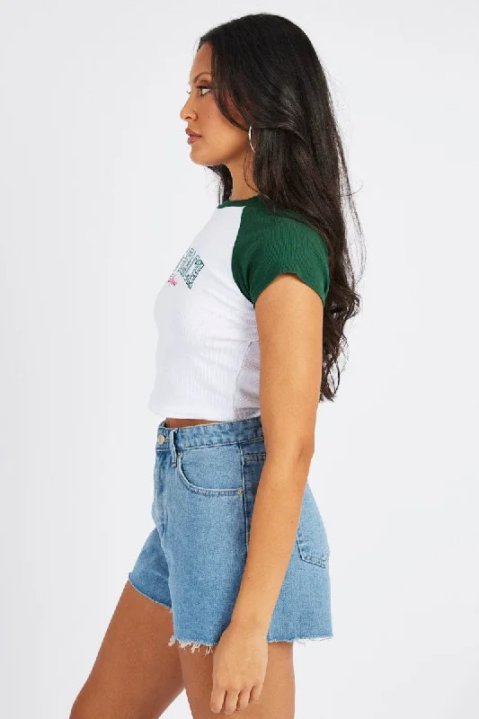 Green Graphic Tee Crop Short Sleeve