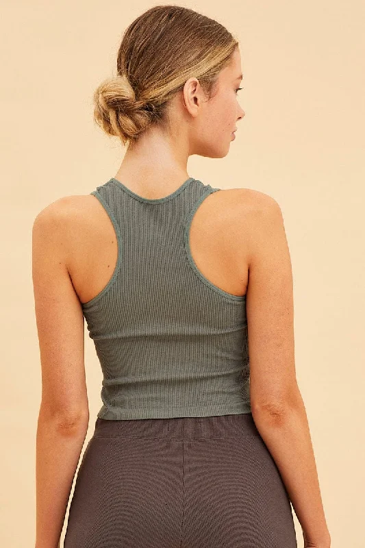 Green Seamless Tank Crop Racer Back Sleeveless