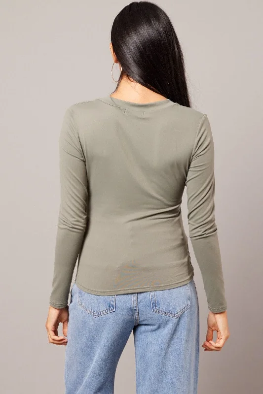 Green Supersoft Top V Neck Long Sleeve