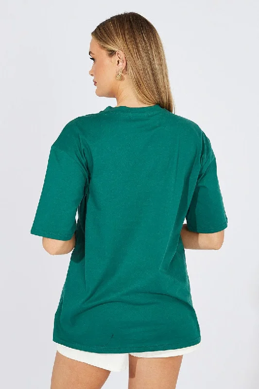 Green T Shirt Short Sleeve Crew Neck Venice Beach Cotton