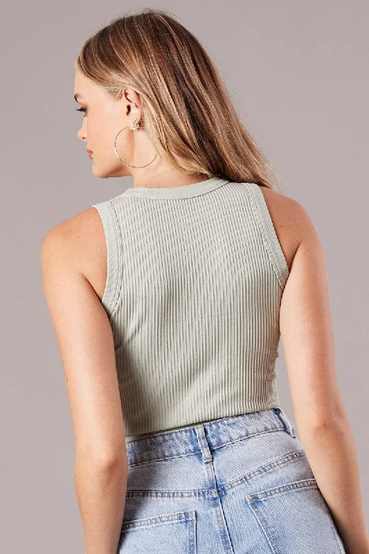 Green Tank Top Crew Neck Seamless