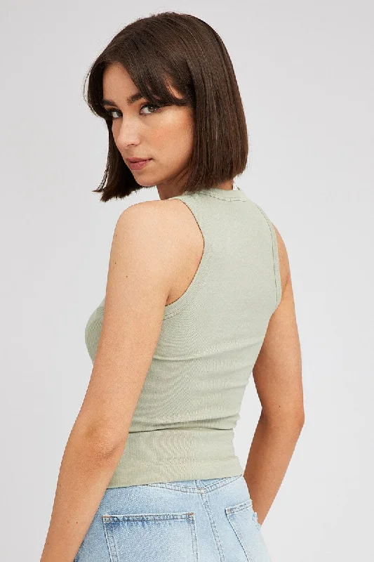 Green Tank Top Crew Neck Seamless