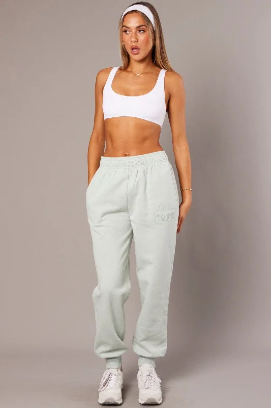 Green Track Pants High Rise