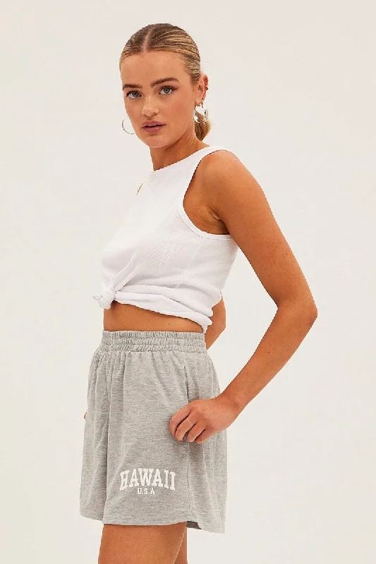 Grey Elastic Waist Biker Track Shorts