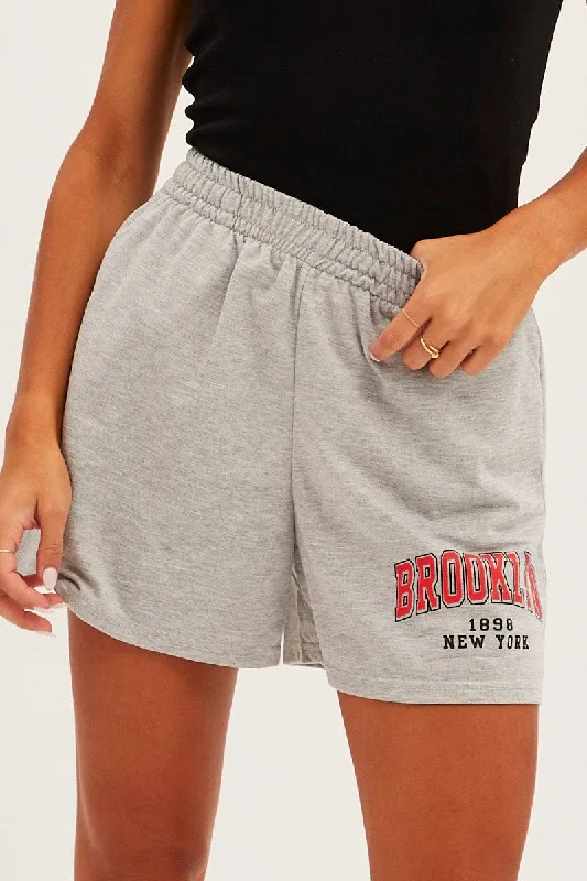 Grey Elastic Waist Biker Track Shorts