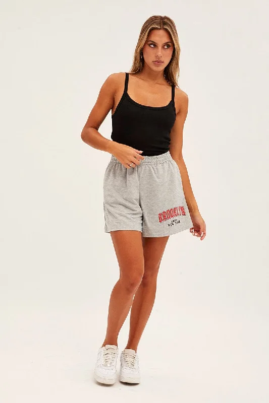 Grey Elastic Waist Biker Track Shorts