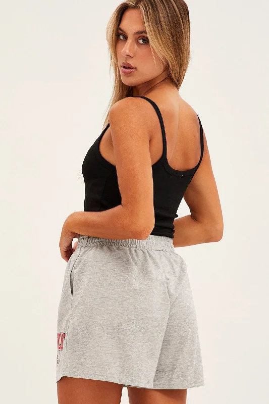 Grey Elastic Waist Biker Track Shorts