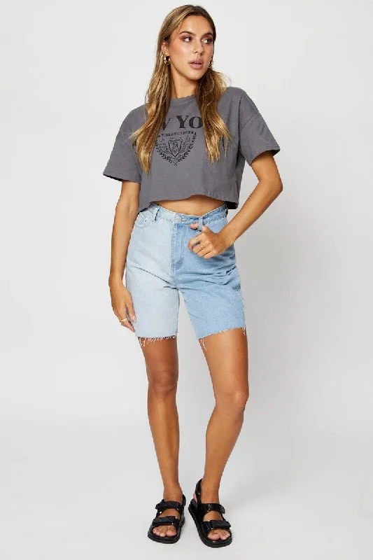 Grey Graphic T Shirt Short Sleeve