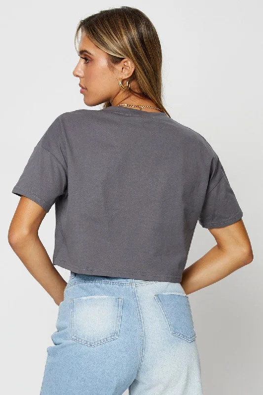 Grey Graphic T Shirt Short Sleeve