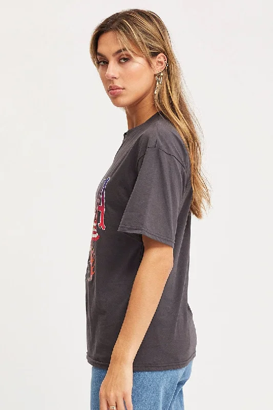 Grey Graphic T Shirt Short Sleeve