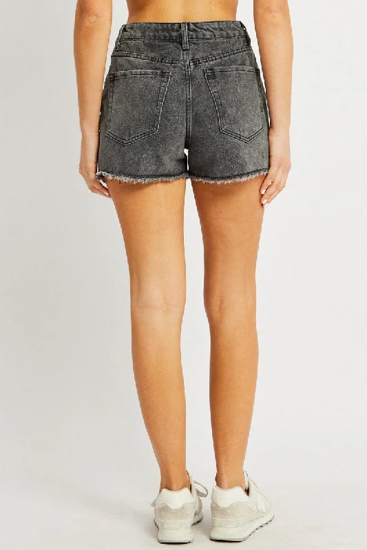 Grey Relaxed Denim Short Mid Rise