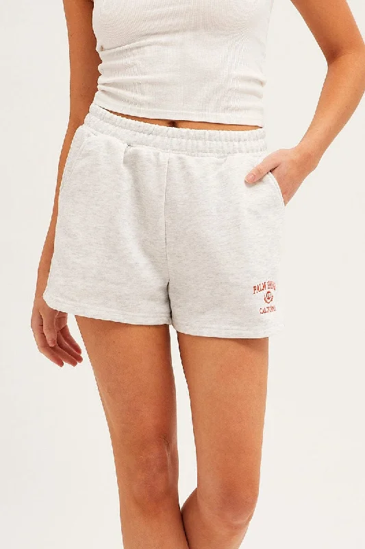 Grey Track Shorts High Rise Elastic Waist