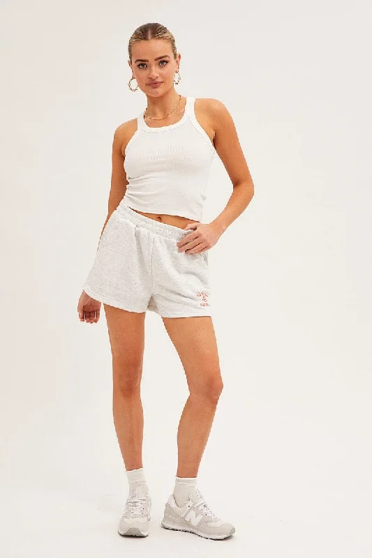 Grey Track Shorts High Rise Elastic Waist