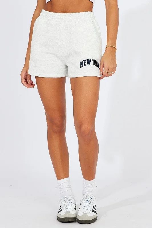 Grey Track Shorts High Rise Elastic Waist