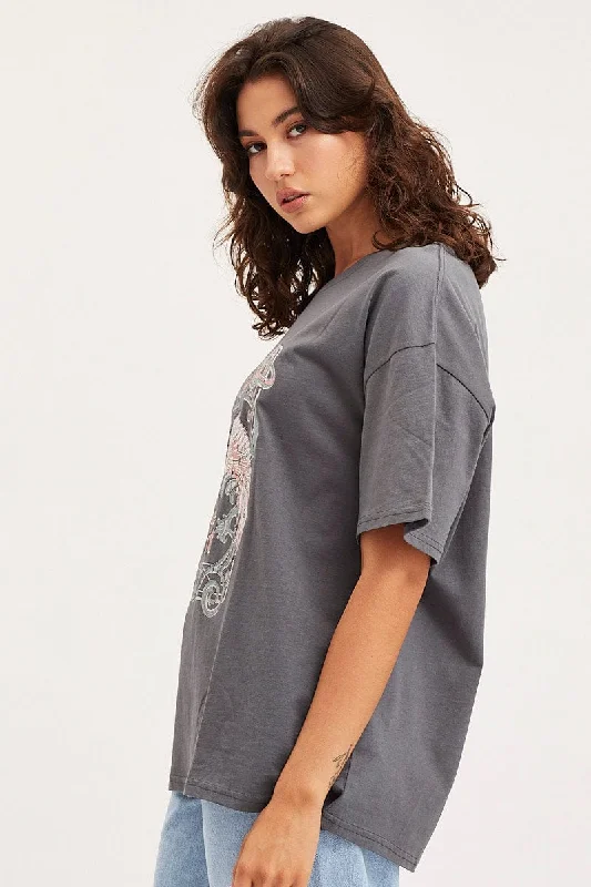 Grey Unisex T Shirt Short Sleeve Oversized Crew Neck