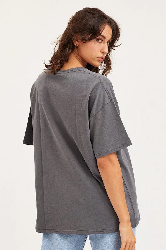 Grey Unisex T Shirt Short Sleeve Oversized Crew Neck