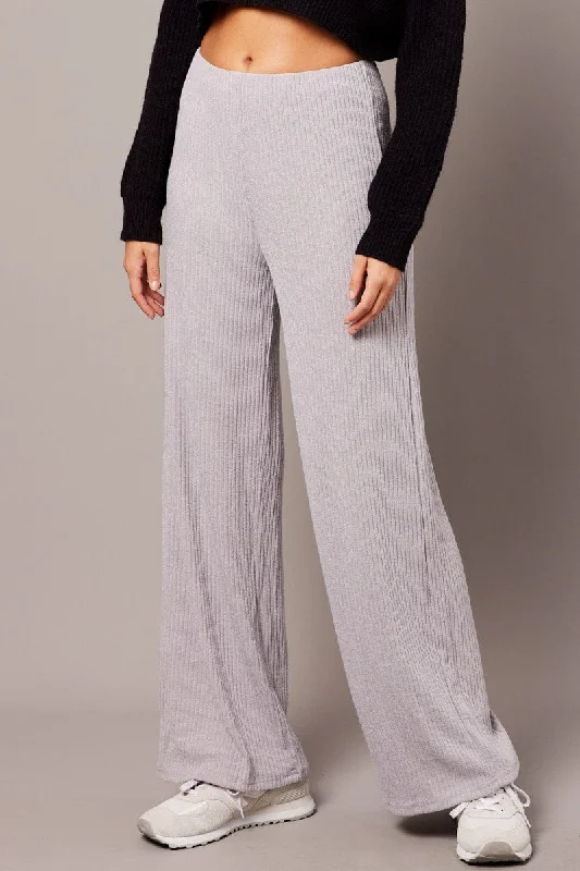 Grey Wide Leg Pants Rib Jersey