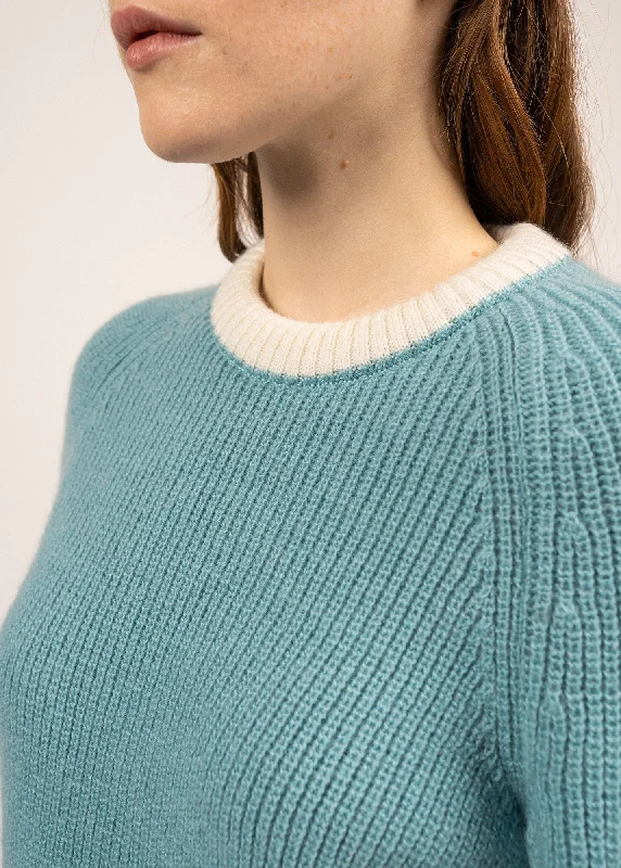 HASPARREN - Color-block Sweater in Mohair Wool Blend (JADE / NEON ORANGE / WINTER WHITE)