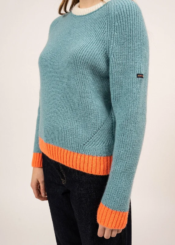 HASPARREN - Color-block Sweater in Mohair Wool Blend (JADE / NEON ORANGE / WINTER WHITE)