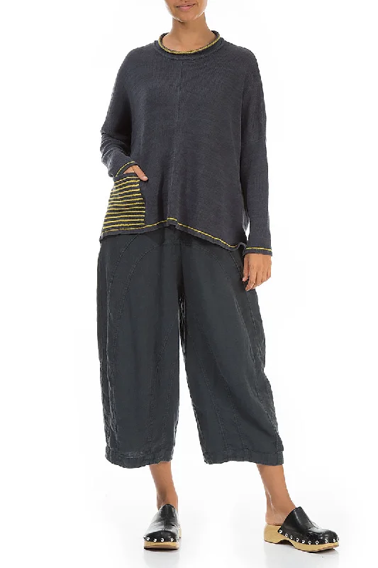 Honey Stripe Pocket Graphite Linen Jumper