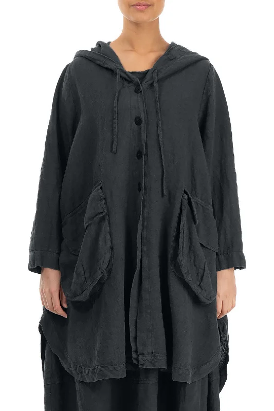 Hooded Oversized Graphite Linen Jacket