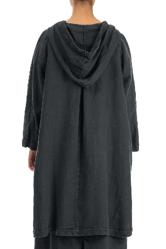 Hooded Oversized Graphite Linen Jacket