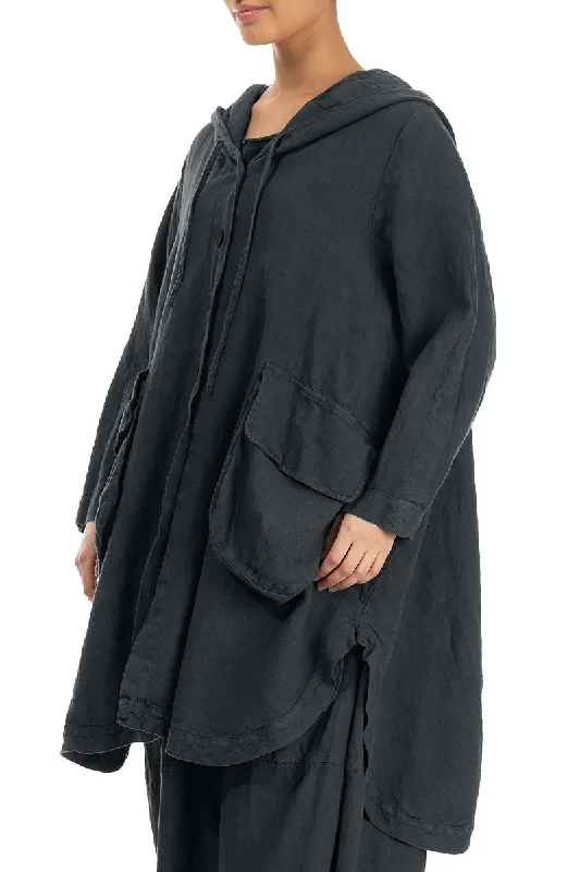 Hooded Oversized Graphite Linen Jacket