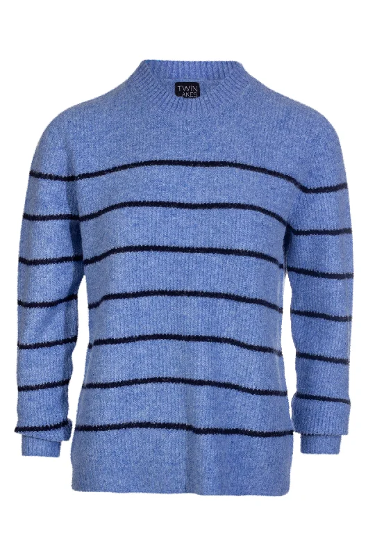 Stripe Faux Mohair Blend Jersey | SKY/NAVY | 6853ZZ