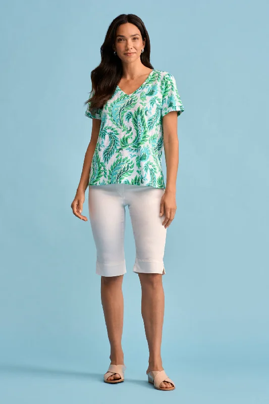 Print V-Neck T-Shirt - Fern